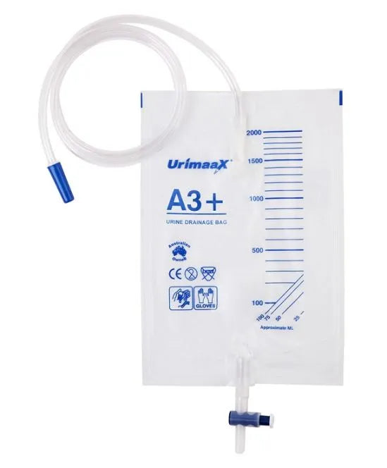 Urimaax Drain Bag B/DRAIN T-BAR A3-2000MLS (Non Sterile) (Each)