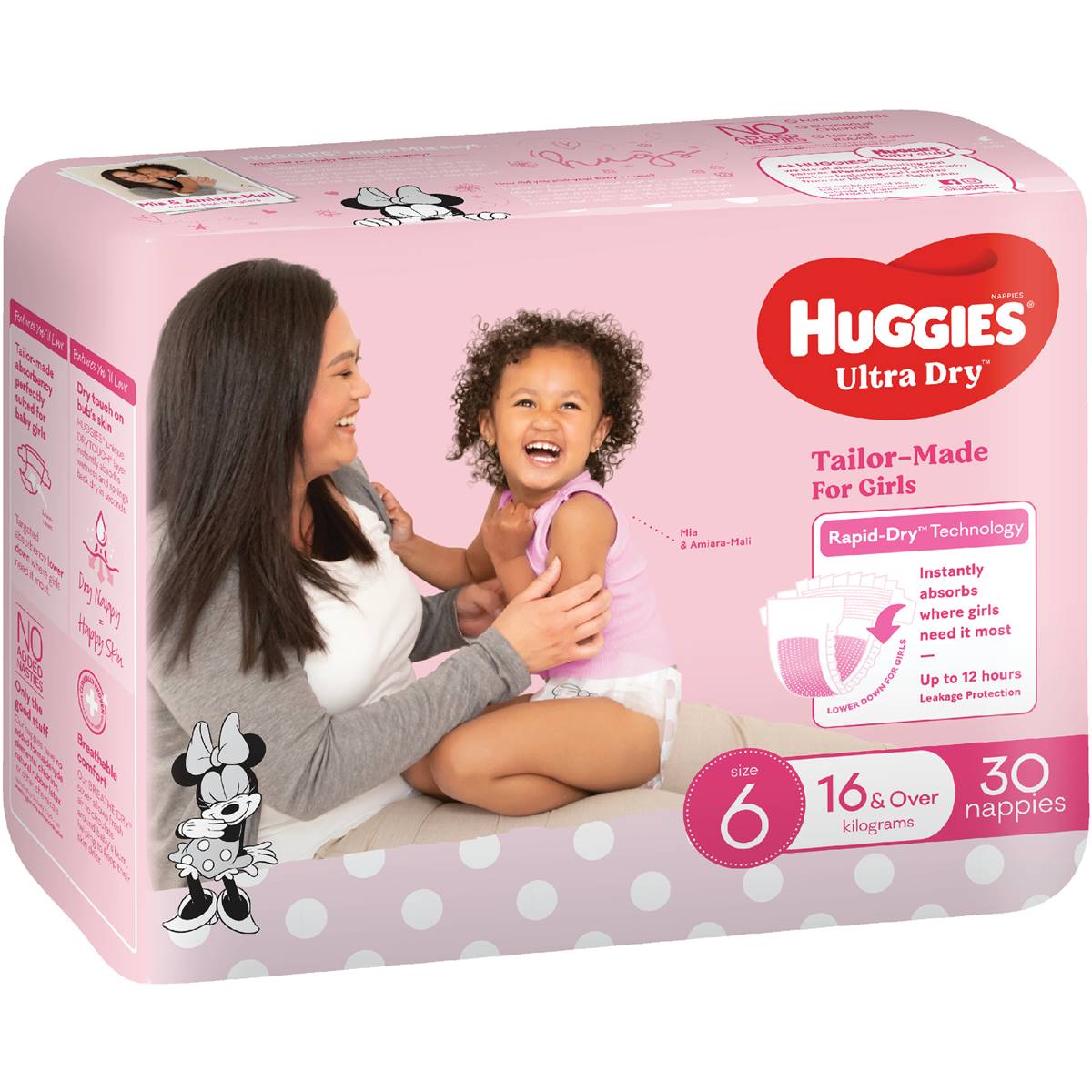 Huggies® Ultra Dry Nappies Junior Size 6 Girl 16kg+ (Packet 30)