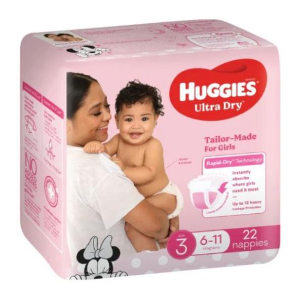 Huggies Ultra Dry Nappies Crawler Size 3 Girl 6-11 Kg