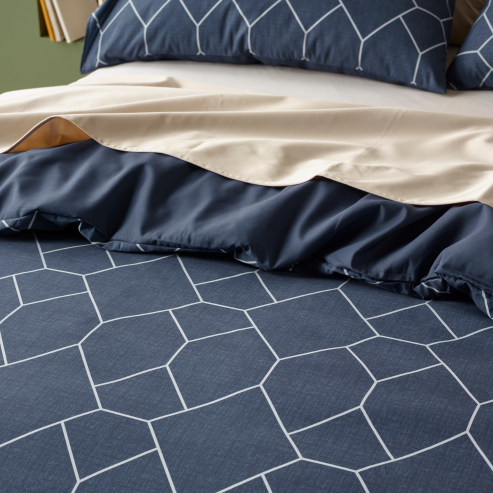 Staydry Quilt Cover Set Geo Denim - Water Repellent