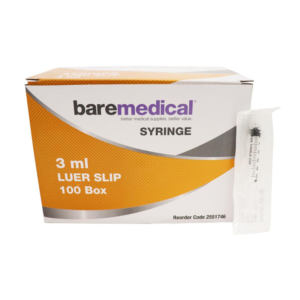 BareMed SYRINGE 3ML LUER SLIP TIP ST SU (Box 100)