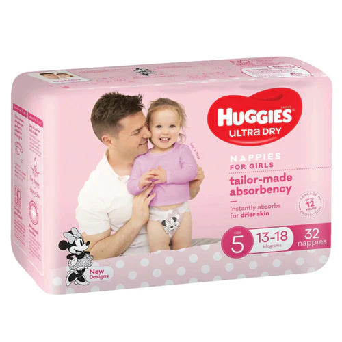 Huggies Nappies Ultra Dry Walker Size 5 Girl 13-18 Kg