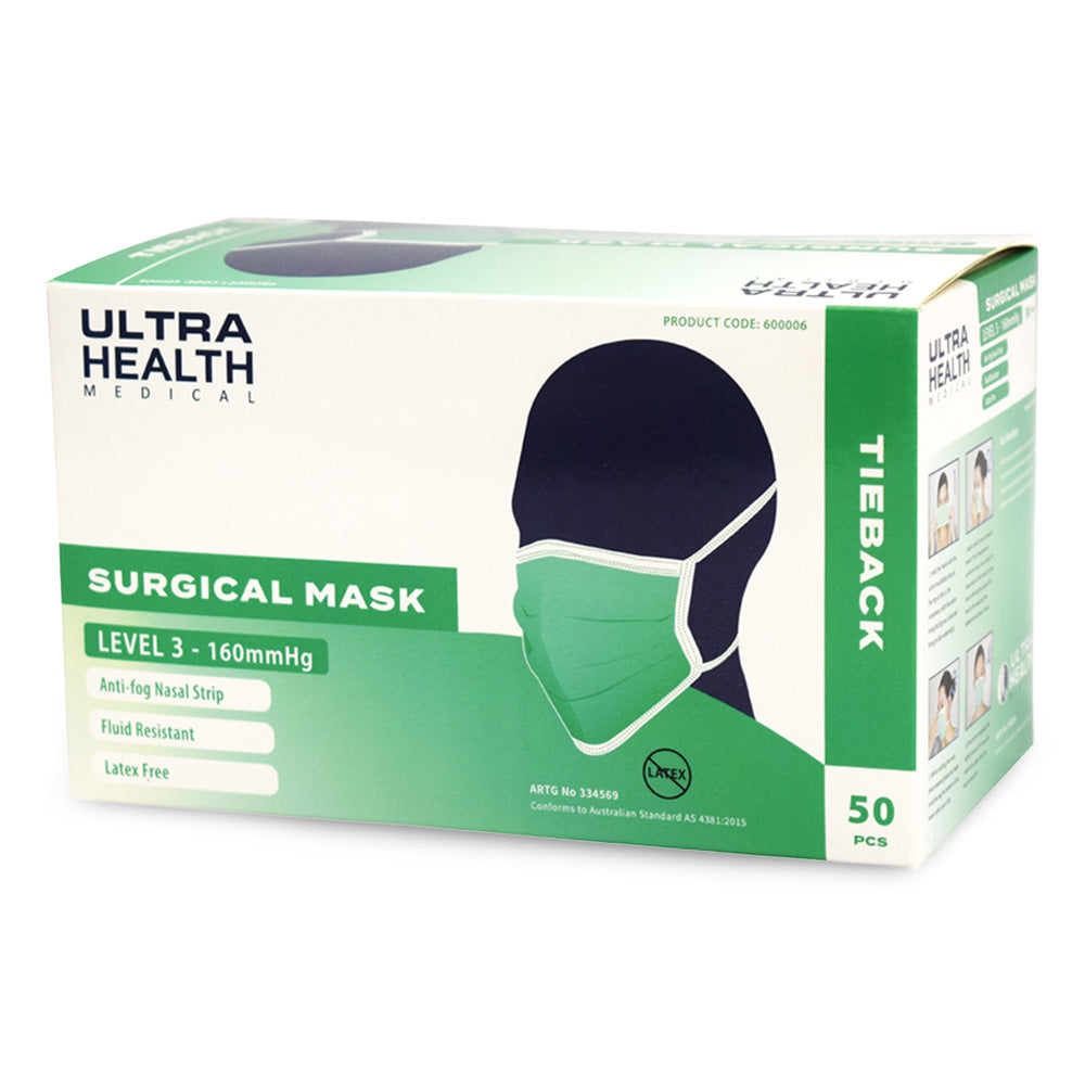 Ultra Surgical Mask Level 3 Green Ties/Shield (Box 50) Topcat Healthcare