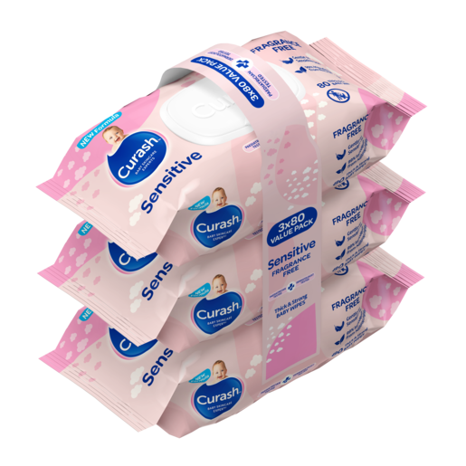 Curash Fragrance Free Baby Wipes (3x80)