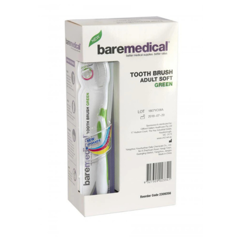 BareMed TOOTHBRUSH GREEN ANGLE HEAD INDIVIDUAL WRAPPED (Box 12)