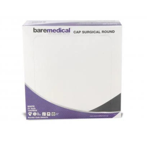 BareMed CAP BERET THEATRE WHITE FLUID-RESIST LIGHTWEIGHT (Box 100)