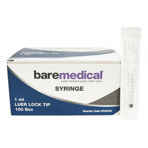 BareMed SYRINGE 1ML LUER LOCK TIP ST SU (Box 100)