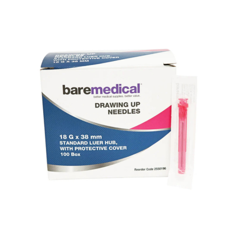 BareMed NEEDLE DRAWING UP 18G x 38MM ST SU (Box 100)