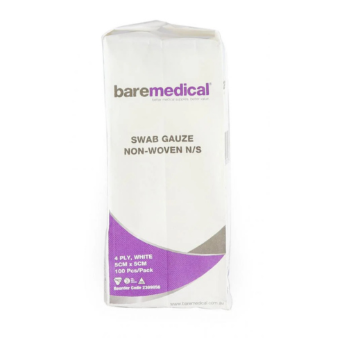 BareMed SWAB GAUZE 4PLY WHITE NONWOVEN 7.5CM X 7.5CM SU (Box 100)