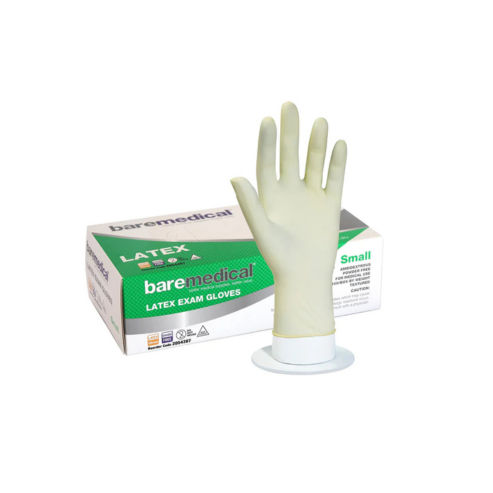 BareMed GLOVE EXAM LATEX SMALL P/FREE STD CUFF (Box 100)