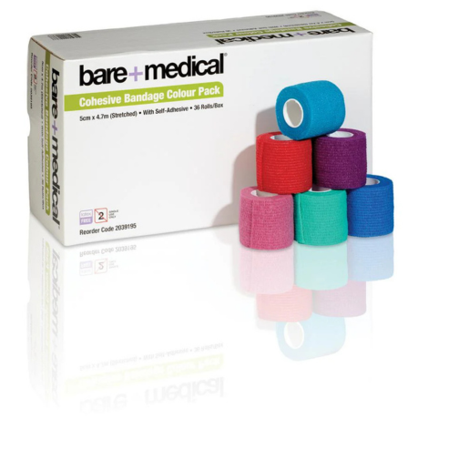 BareMed BANDAGE COHESIVE SELF ADHERENT 5CM X 4.7M COLOUR PACK (Box 12)