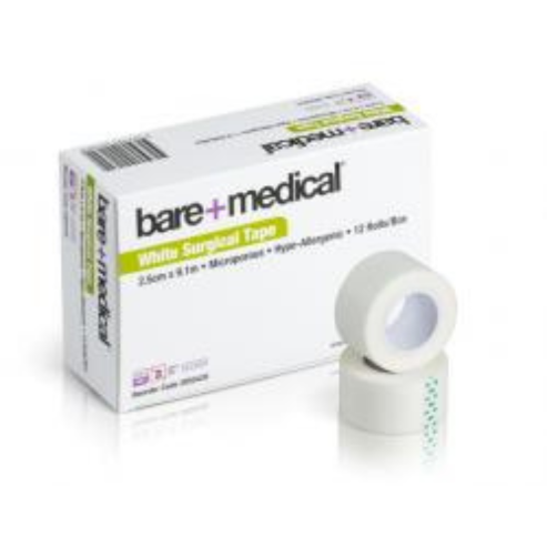 BareMed TAPE SURGICAL WHITE 25MMX9.1M M/POROUS HYPO-ALLERGENIC (Box 12)