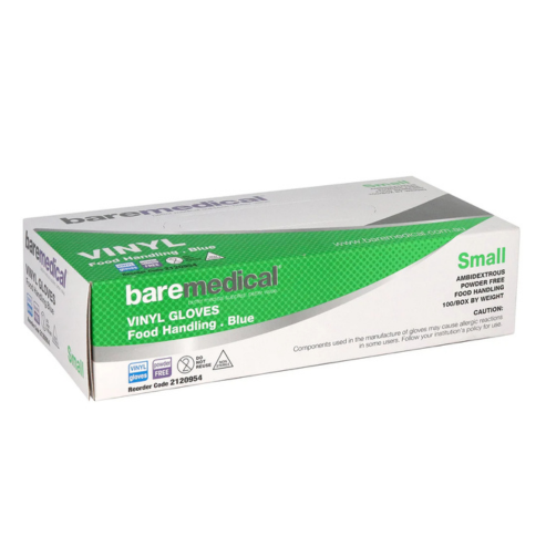 BareMed GLOVE VINYL SMALL BLUE P/FREE STD CUFF BLUE (Box 100)