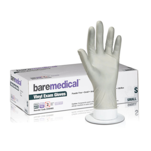 BareMed GLOVE EXAM VINYL SMALL P/FREE STD CUFF CLEAR (Box 100)