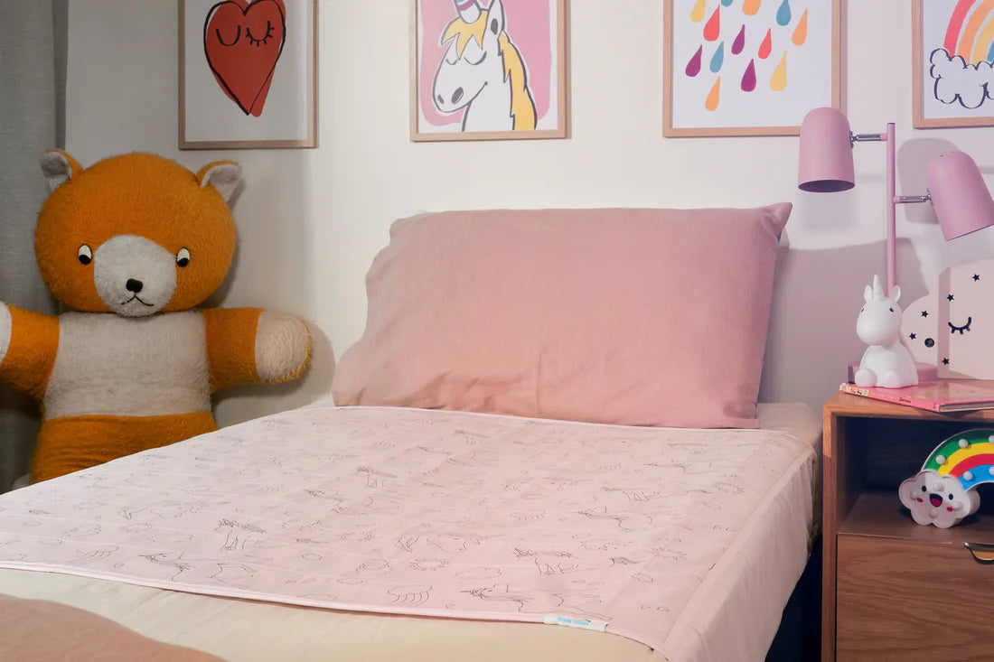 Brollysheets Bed Pad King Single Unicorn Dusty Rose