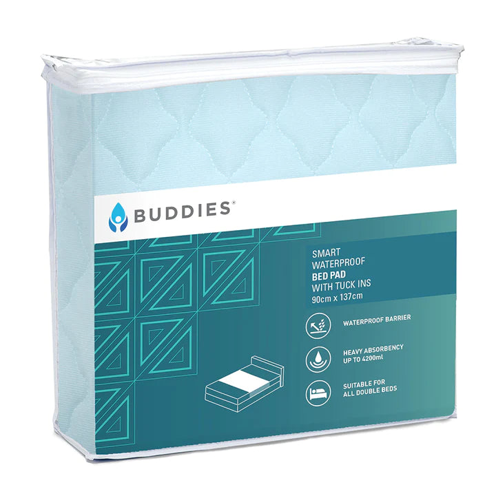 Buddies Smart Waterproof Bed Pad with Tuck-Ins Pale Blue Double (BD2001D)