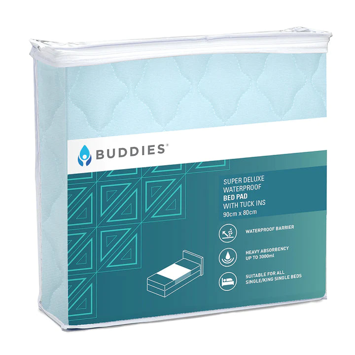 Buddies Super Deluxe Waterproof Bed Pad with Tuck-Ins Pale Blue Single (BD1001)