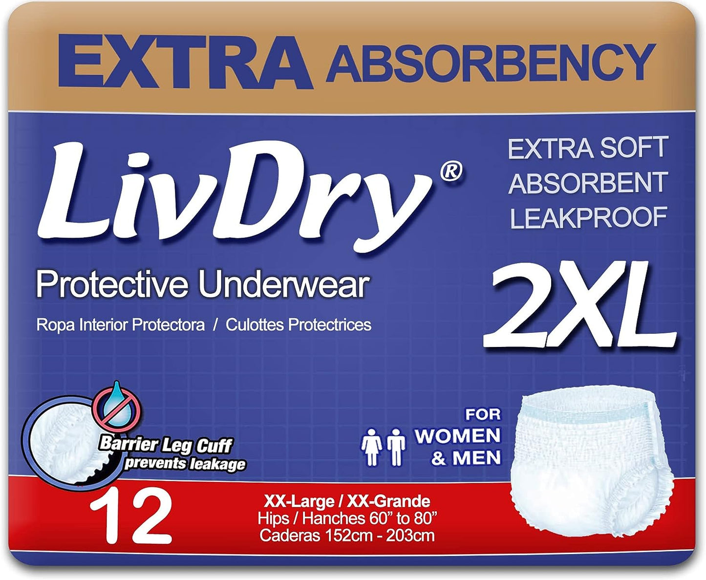 LivDry XX Large Pants 1500ml 150-203cm 12 (Packet 32)