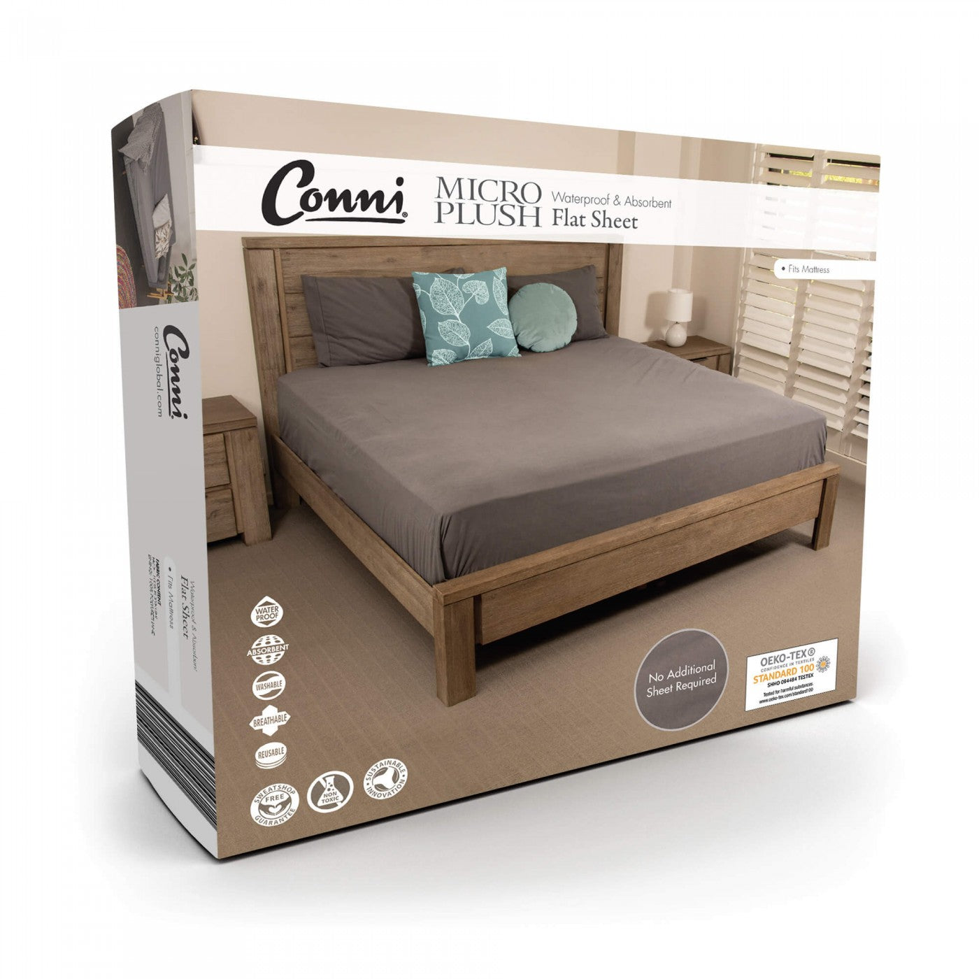 Conni Micro-Plush - King Waterproof Flat Sheet - Charcoal