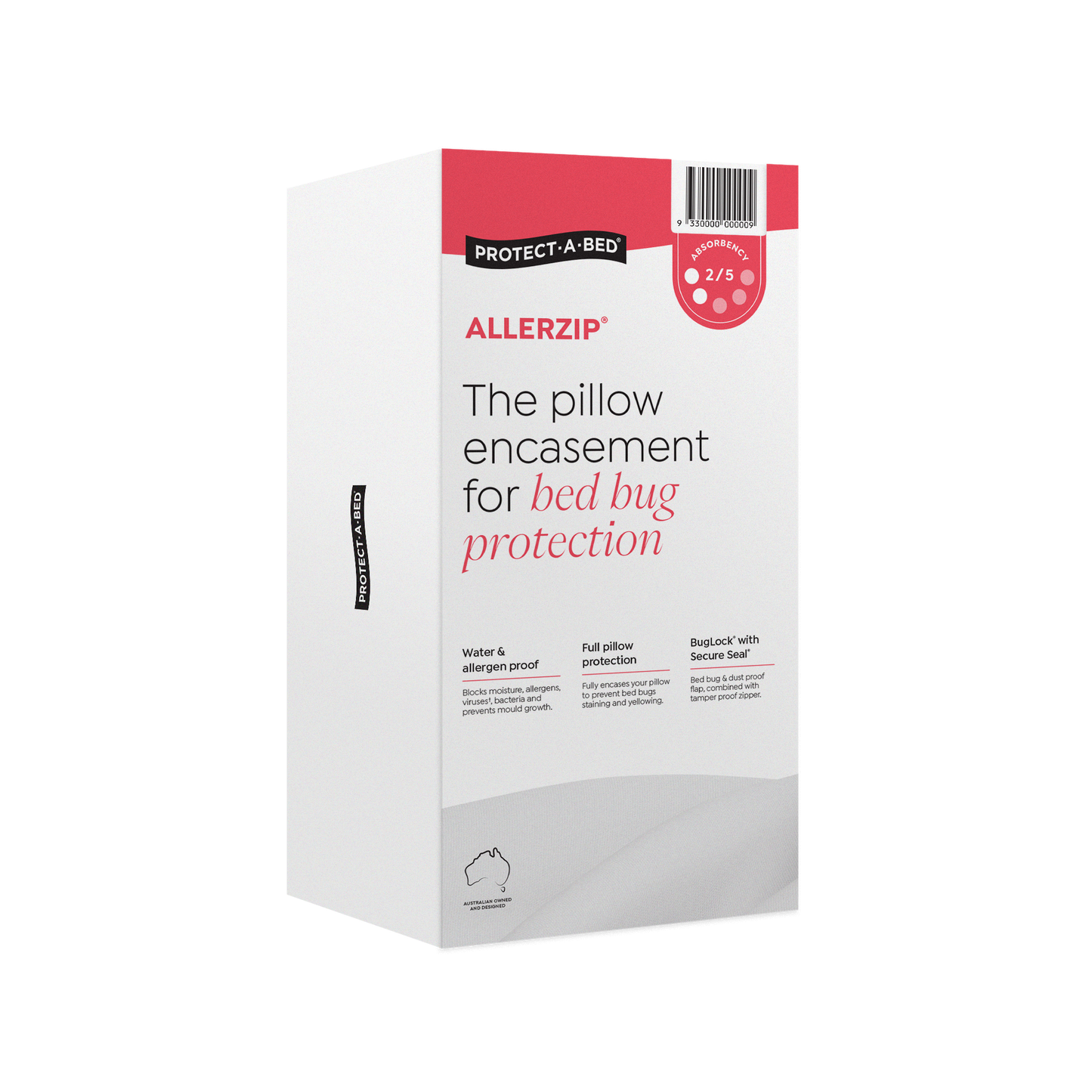 Protect-A-Bed Allerzip, waterproof pillow protector with Bug lock mechanism - 100 ml absorption