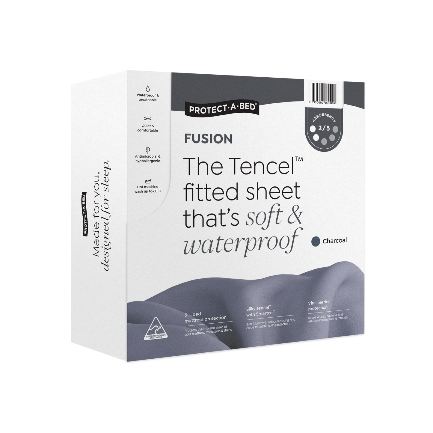 Protect-A-Bed Fusion Charcoal colour fitted waterproof sheet - Charcoal - Absorption 520 ml