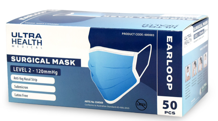Ultra Surgical Mask Level 2 Blue Ear Loops (Box 50)