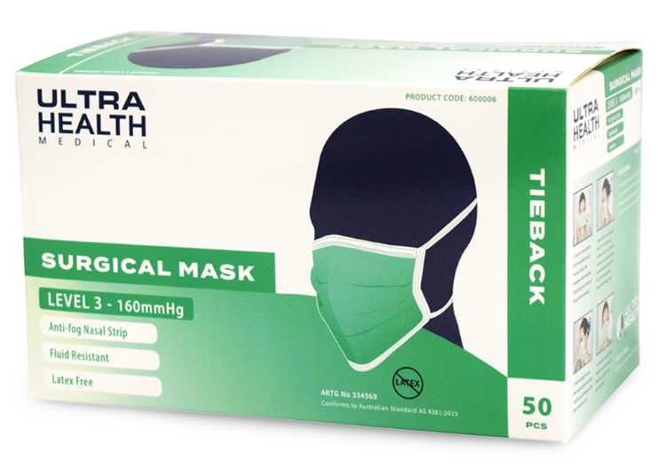 Ultra Surgical Mask Level 3 Green Ties (Box 50)