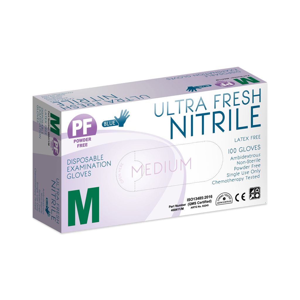 Ultra Fresh Nitrile Blue Powdered Gloves