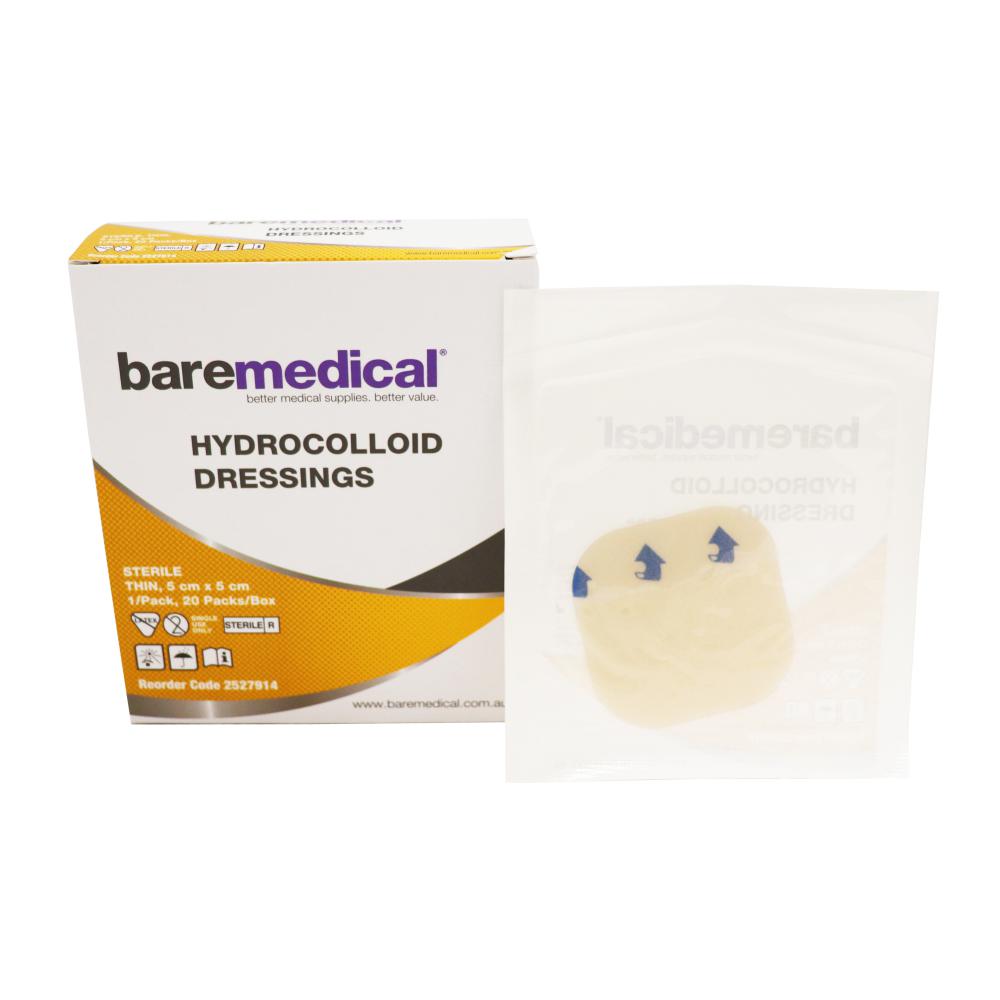BareMed HYDROCOLLOID DRESSING THIN 5CM X 5CM ST SU (Box 20)