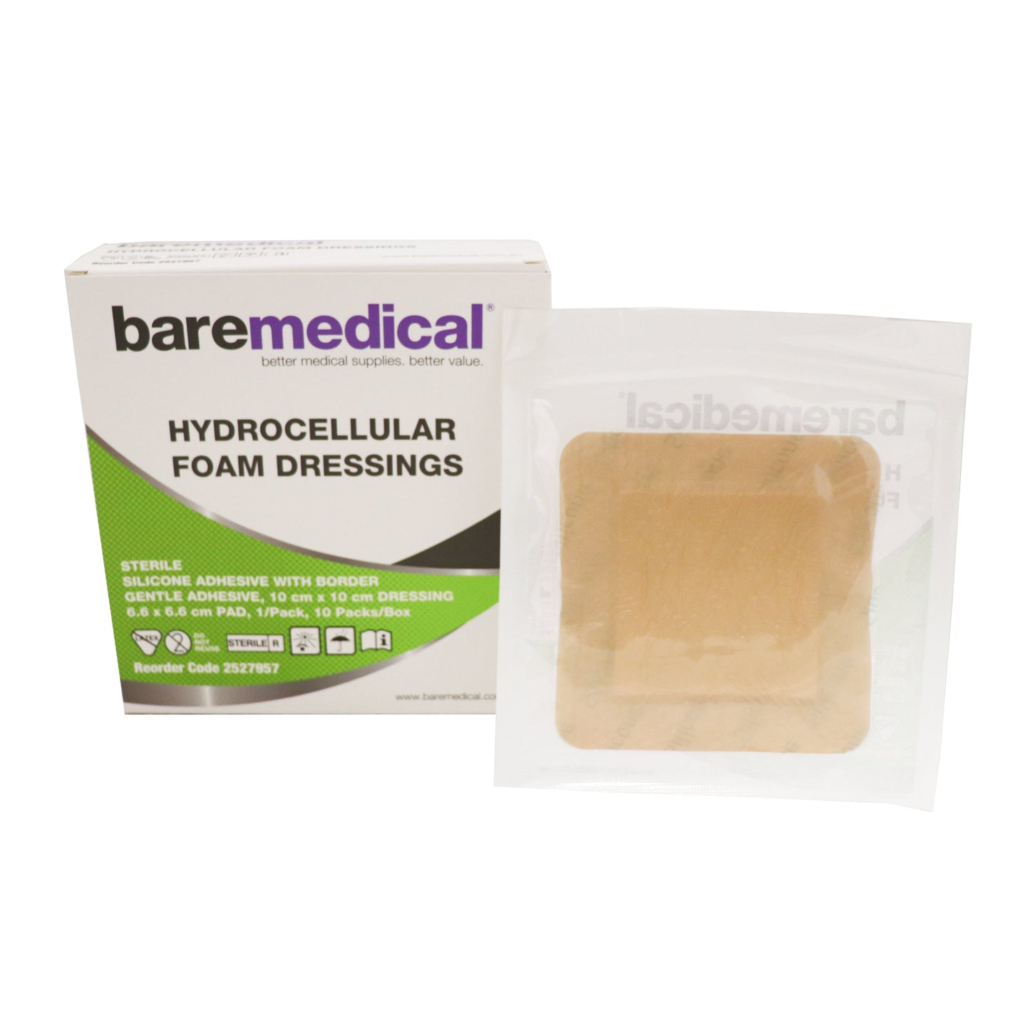 BareMed HYDROCELLULAR FOAM WITH BORDER 7.5X7.5CM ST SU (Box 10)