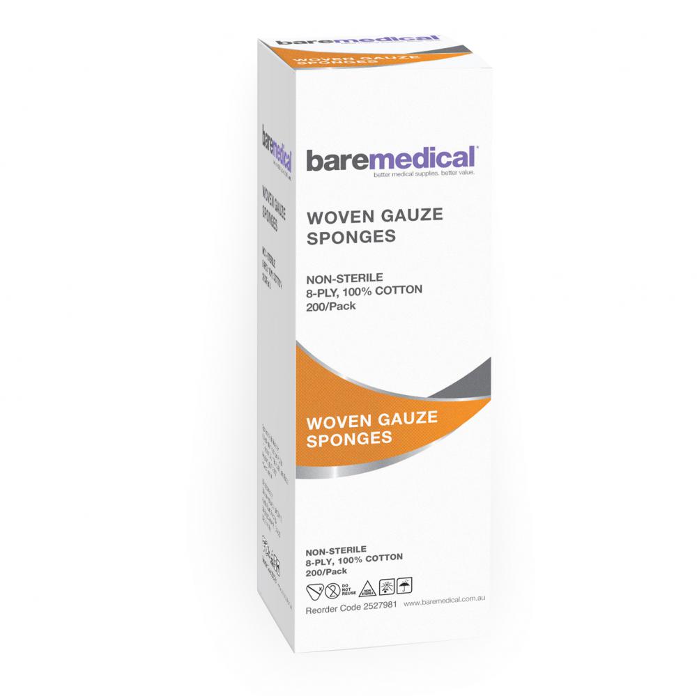 BareMed WOVEN GAUZE SPONGE 8PLY 5CM X 5CM (Box 200)