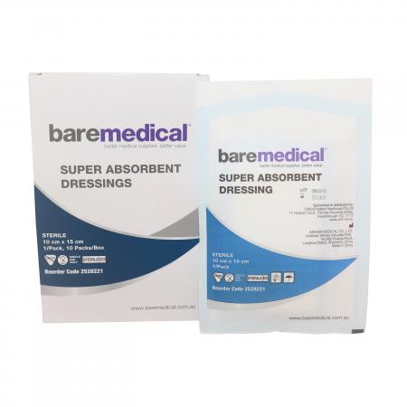BareMed SUPER ABSORBENT DRESSING 10CM X 15CM ST SU (Box 10)