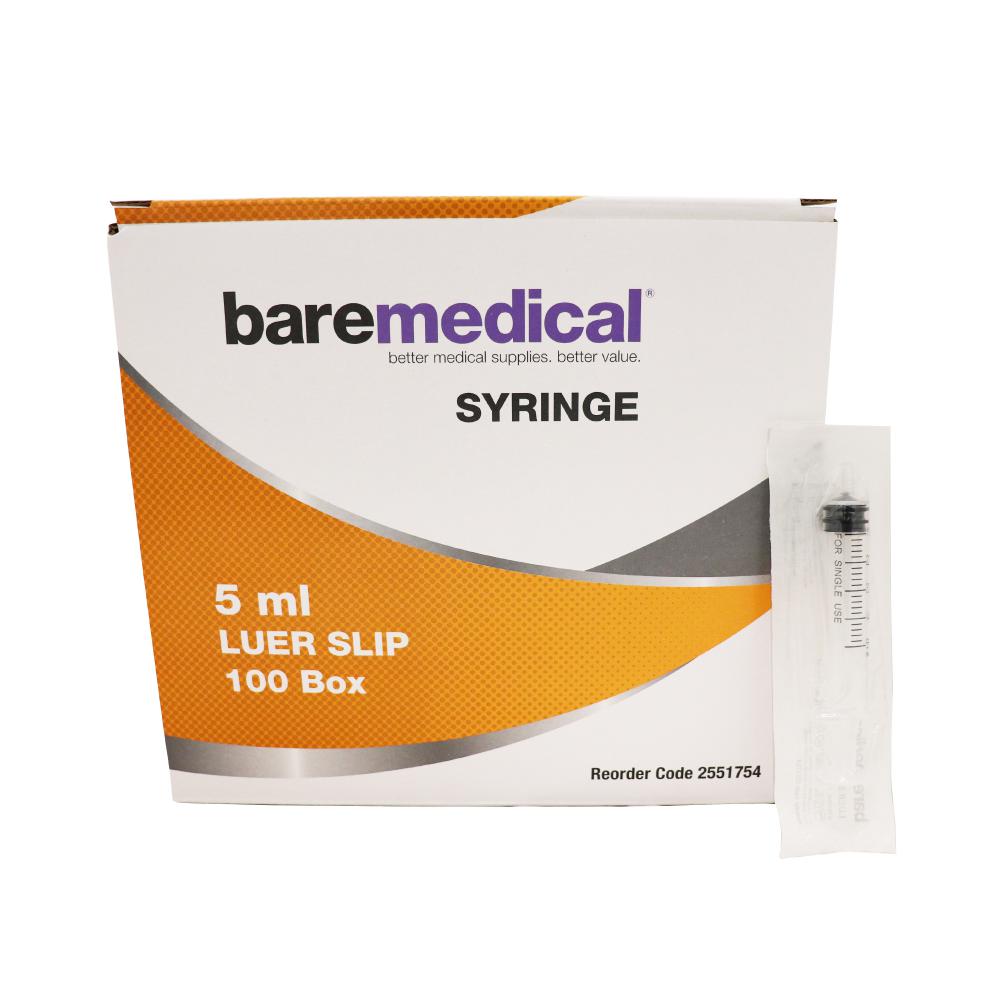 BareMed SYRINGE 5ML LUER SLIP TIP ST SU (Box 100)