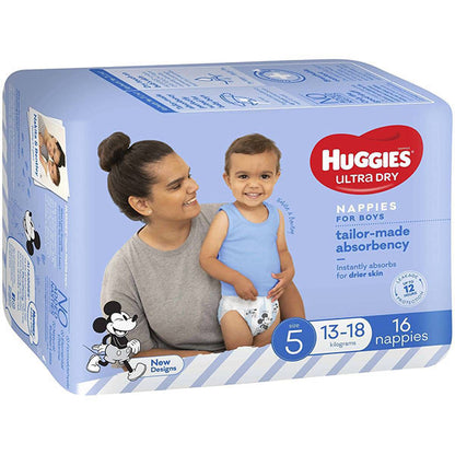 Huggies Ultra Dry Nappies Walker Size 5 Boy 13-18kg