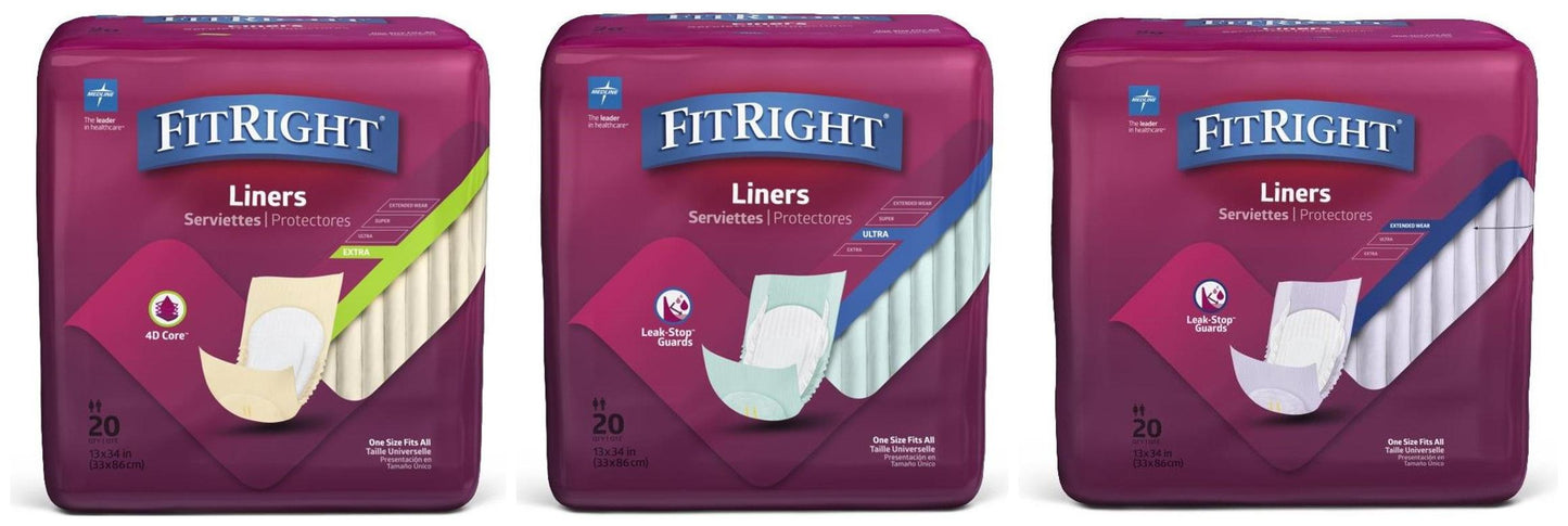 Medline FitRight Plus Incontinence Liners Discreet Cloth Backed Heavy Absorbency