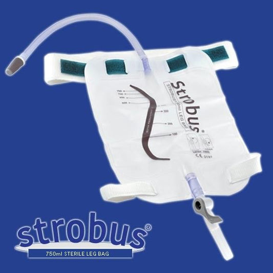 Sayco Strobus Sterile Leg Bag 750ml 30cm Inlet Tubing + 2 straps (Box 10)