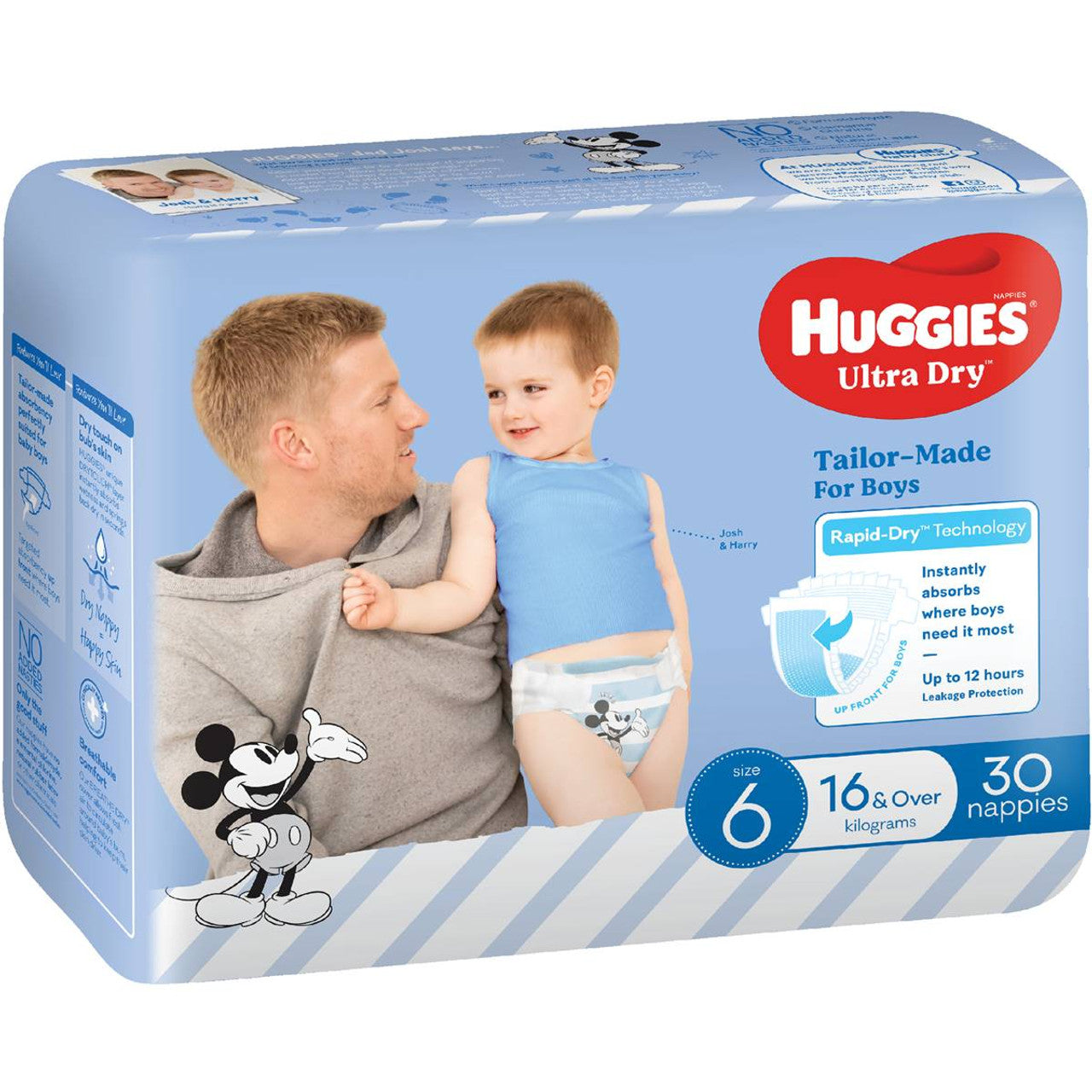 Huggies® Ultra Dry Nappies Junior Size 6 Boy 16kg+ (Packet 30)