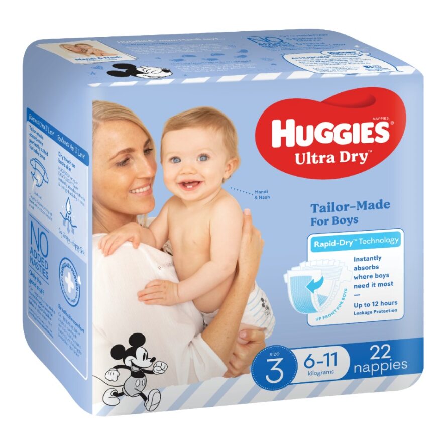 Huggies® Ultra Dry Nappies Crawler Size 3 Boy 6-11 Kg  (Packet 22)