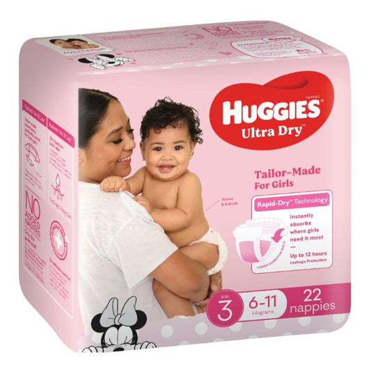 Huggies® Ultra Dry Nappies Crawler Size 3 Girl 6-11 Kg  (Packet 22)