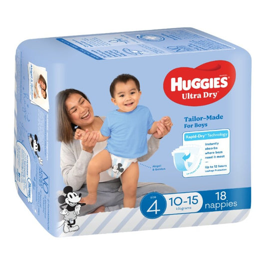 Huggies® Ultra Dry Nappies Toddler Size 4  Boy 6-11 Kg  (Packet 18)