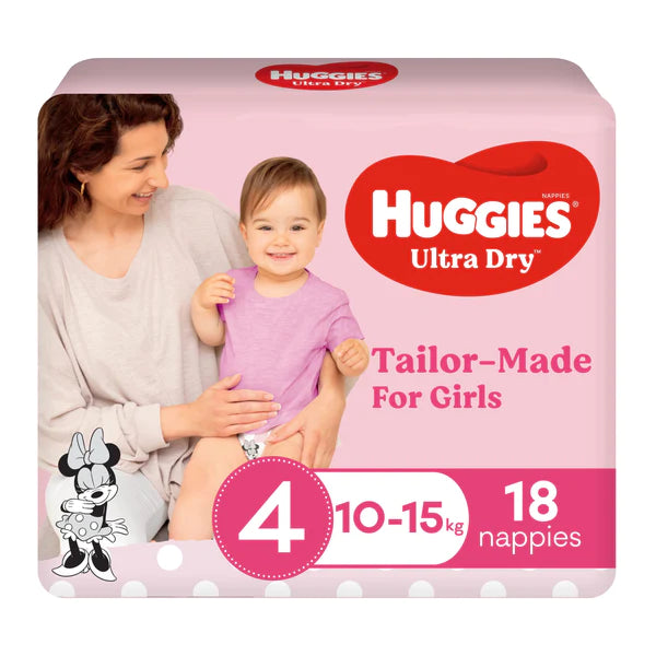 Huggies® Ultra Dry Nappies Toddler Size 4  Girl 6-11 Kg  (Packet 18)