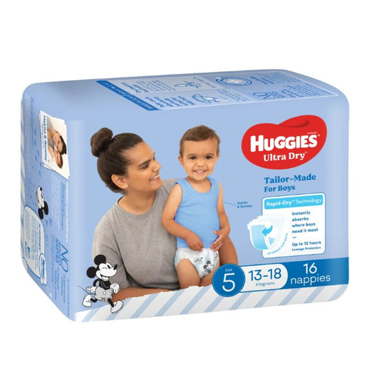 Huggies® Ultra Dry Nappies Walker Size 5 Boy 13-18kg (Packet 16)