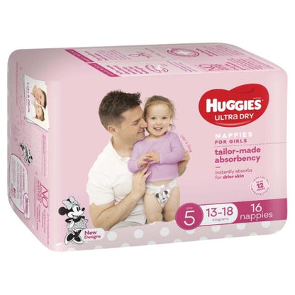 Huggies Ultra Dry Nappies Walker Size 5 Girl 13-18kg