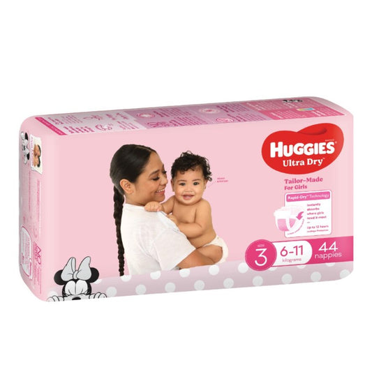 Huggies® Nappies Ultra Dry Crawler Size 3 Girl 6-11 Kg (Packet 44)