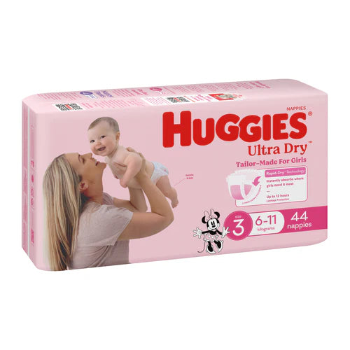 Huggies Nappies Ultra Dry Crawler Size 3 Girl 6-11 Kg
