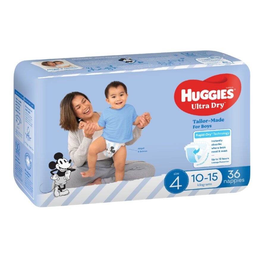 Huggies® Nappies Ultra Dry Toddler Size 4 Boy 10-15 Kg (Packet 36)