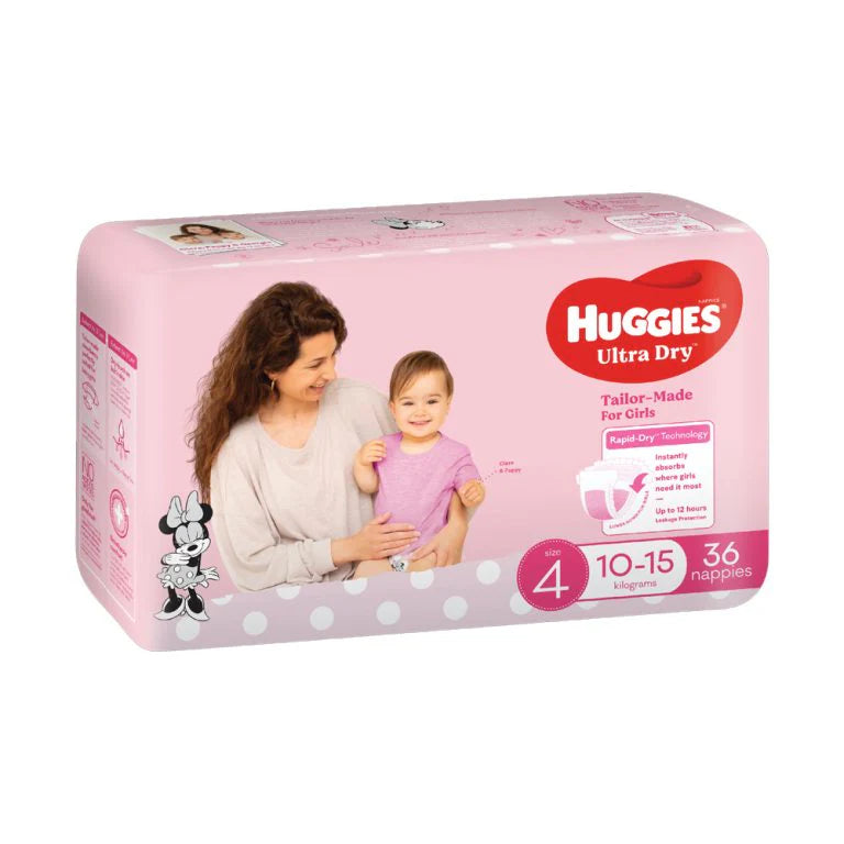 Huggies Nappies Ultra Dry Toddler Size 4 Girl 10-15 Kg