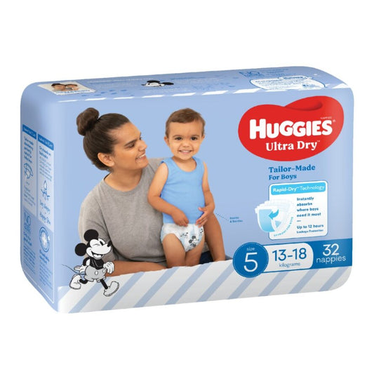 Huggies® Nappies Ultra Dry Walker Size 5 Boy 13-18 Kg (Packet 32)