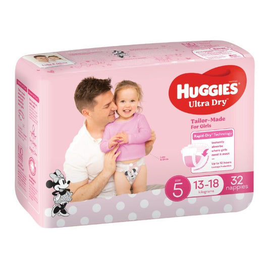 Huggies® Nappies Ultra Dry Walker Size 5 Girl 13-18 Kg (Packet 32)