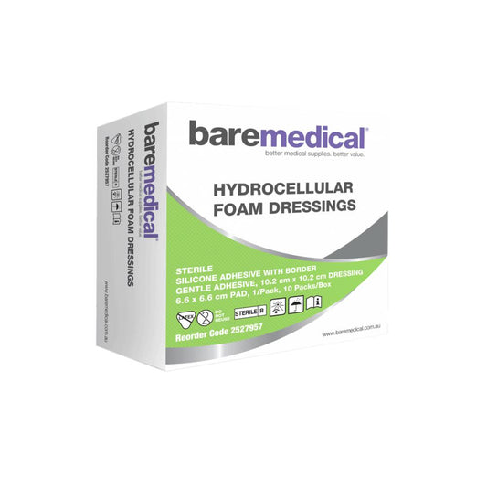 BareMed HYDROCELLULAR FOAM WITH BORDER 10CM X 10CM ST SU (Box 10)